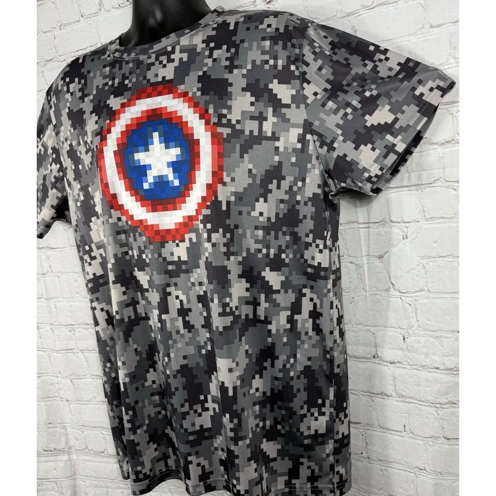 Marvel Captain America‎ Logo T-Shirt Men's 2XL 50/52 Gray Pixelated Digital Camo